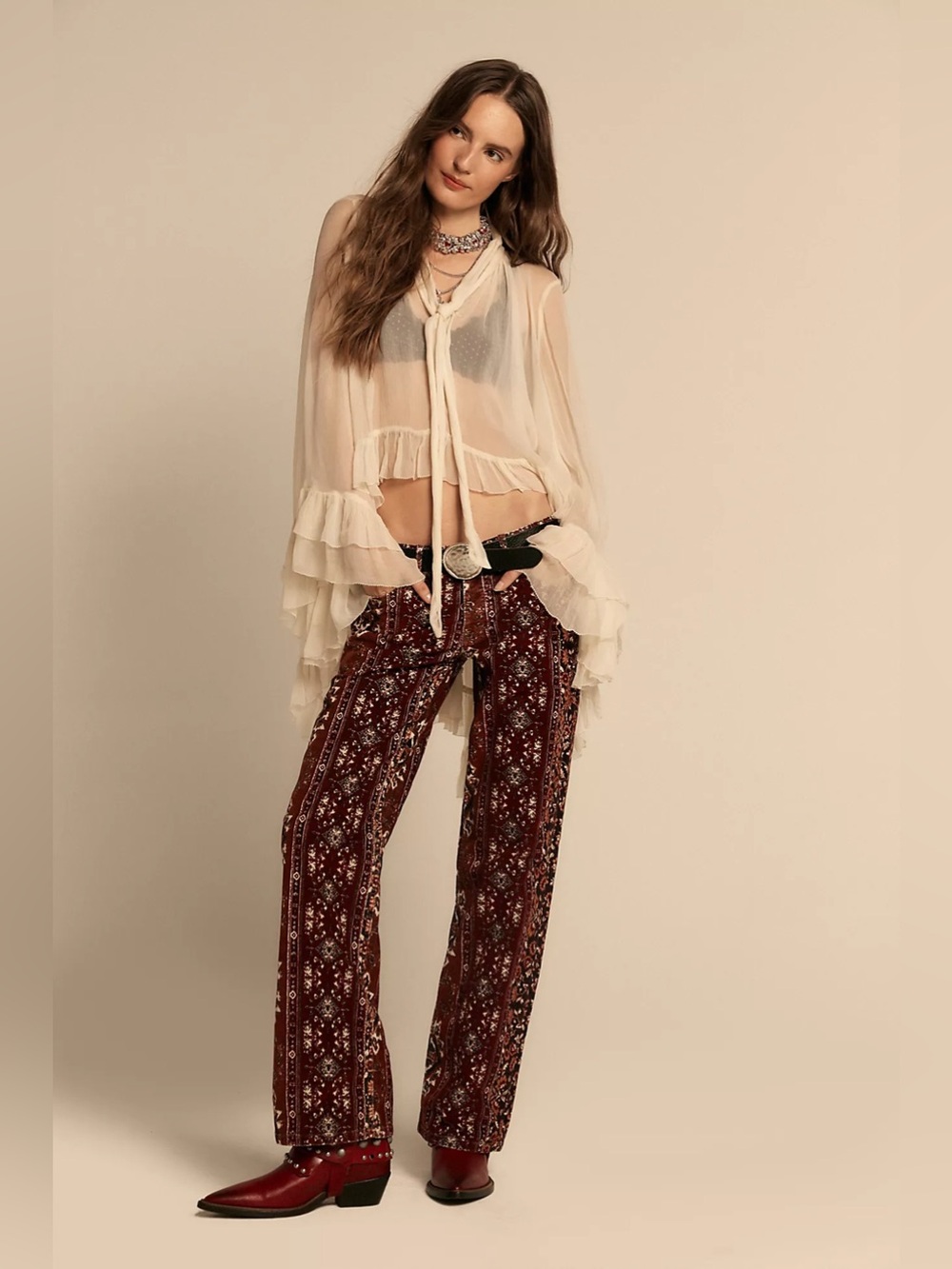 NWT Free People Tennessee Low-Rise Printed Paisley Corduroy Boyfriend Jeans